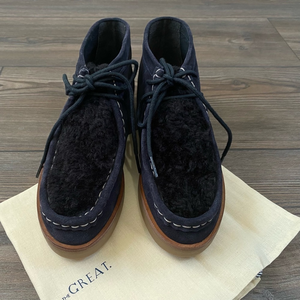 NIB The Great The Trooper Boots in Midnight with black shearling